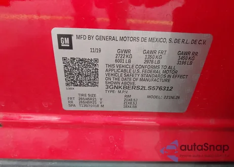 2020 Chevrolet Blazer Fwd Rs из США, поврежденный, VIN 3GNKBERS2LS576312